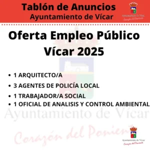 El Ayuntamiento de Vícar aprueba la Oferta de Empleo Público 2025
