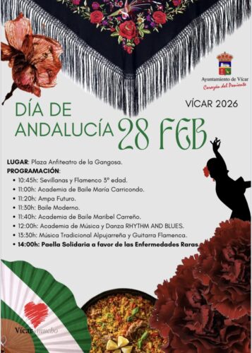 Cartel con la programación del 28F de 2026 en Vícar.