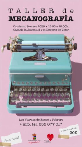 Cartel anunciador del taller de mecanografía.